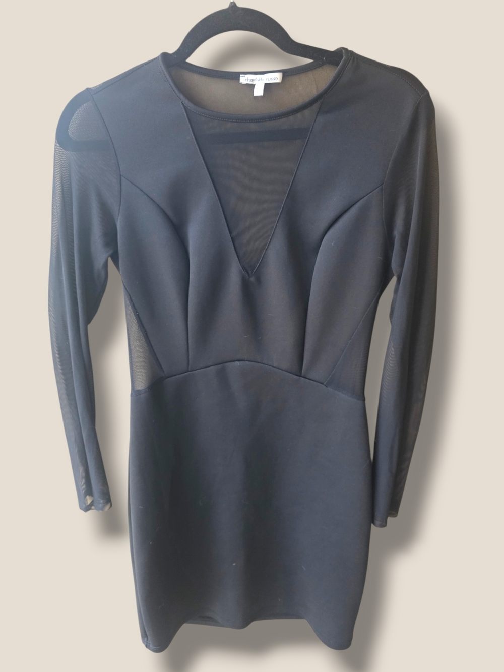 Charlotte Russe Black Mesh-Insert Long Sleeve Mini Dress